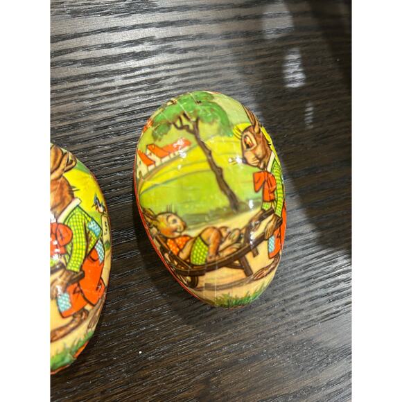 Vintage German papermache Easter egg whimsical rabbit scene - Picture 6 of 8